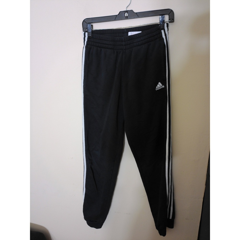 Adidas Sweatpants Youth L Black White Stripe Athletic Joggers Sporty Fleece 2255